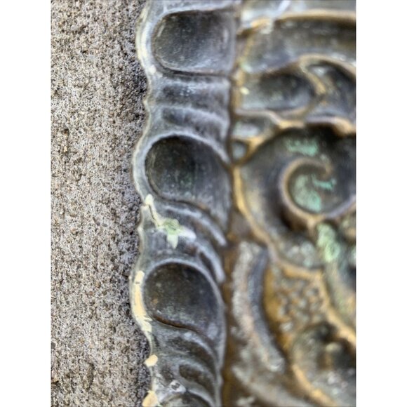 Ornate Repousse Brass Tray Baroque-Style Design Engraved Bird Motif - Picture 9 of 9